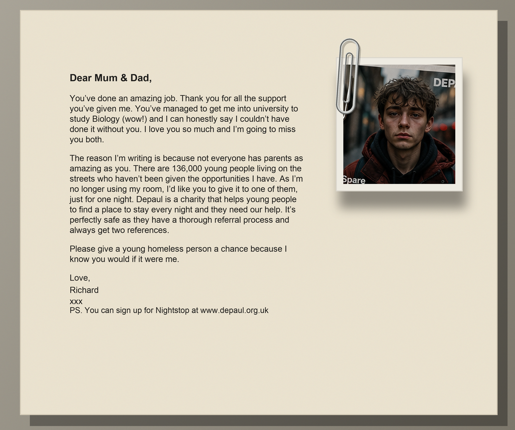 DePaul Dear Parents letter with paperclipped street portrait